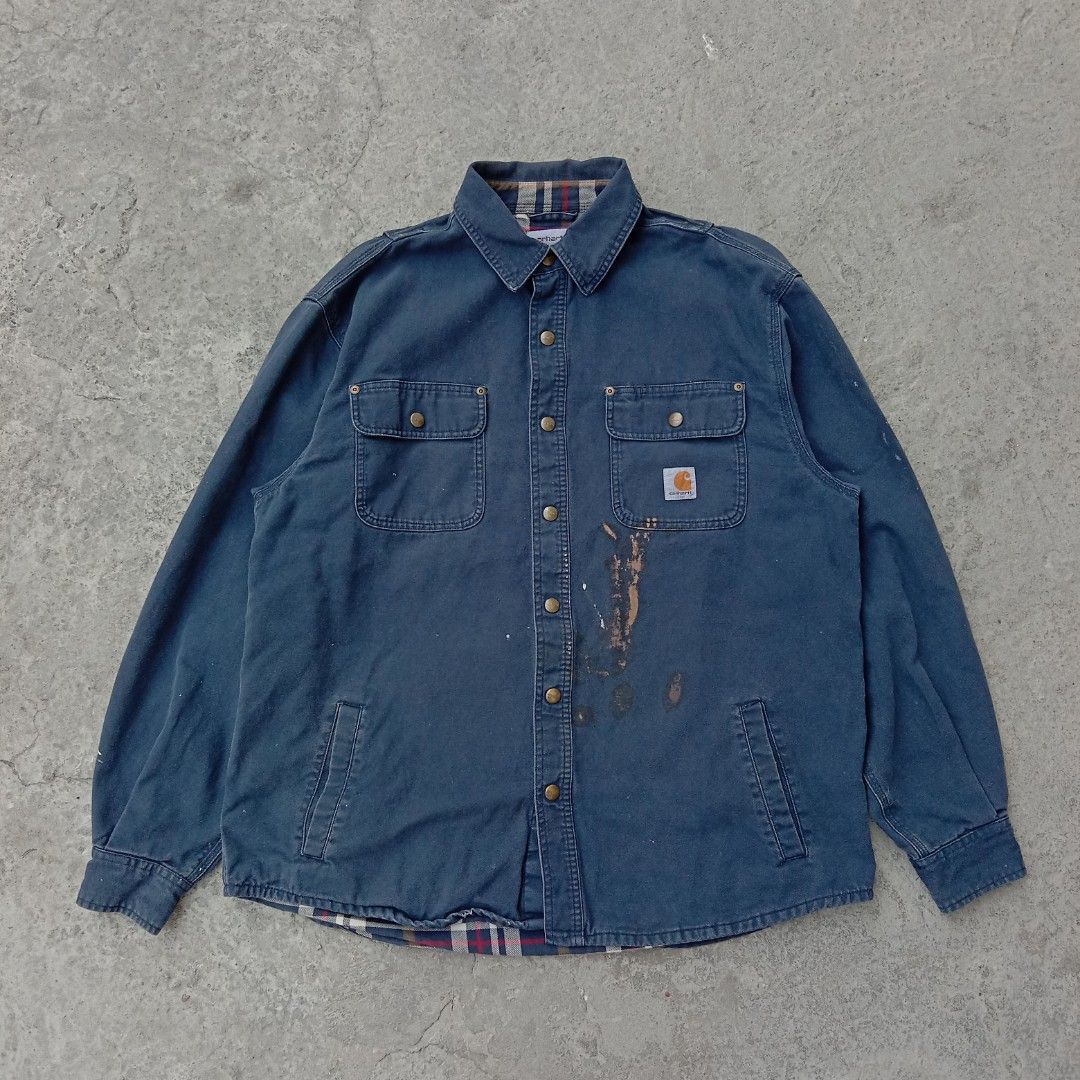 Carhartt Black Flannel Lined Canvas Jacket, Men's Fashion, Coats