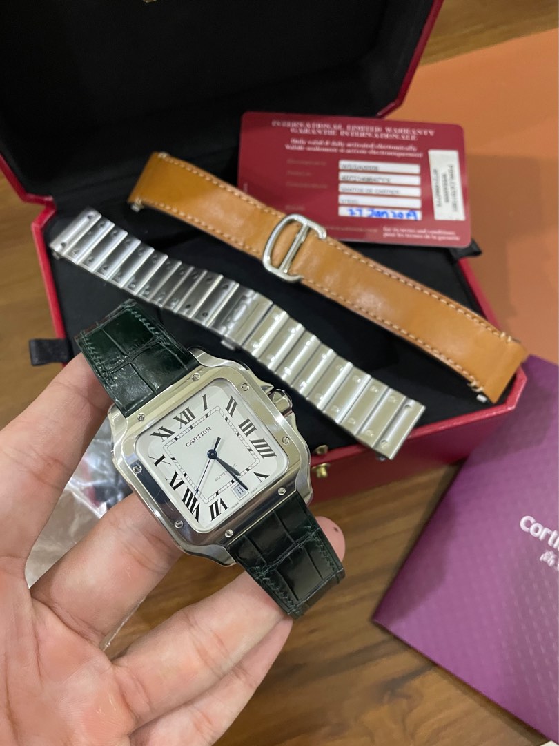 Cartier santos with leather strap discount