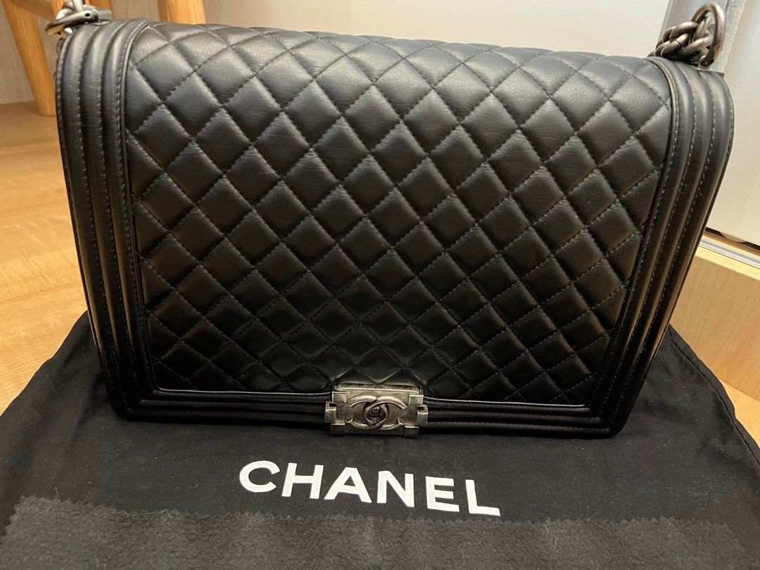 Chanel Boy Large Black Calf, Women's Fashion, Bags & Wallets, Shoulder ...