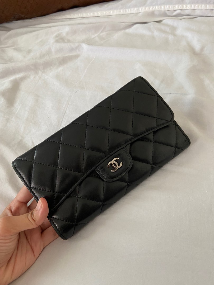 Chanel Classic long flap wallet SHW lambskin