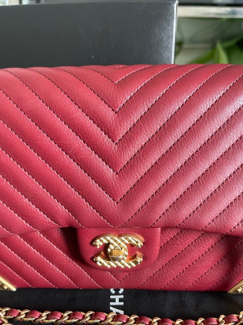 Chanel Rock the Corner Flap Bag Chevron Leather Medium, Luxury, Bags
