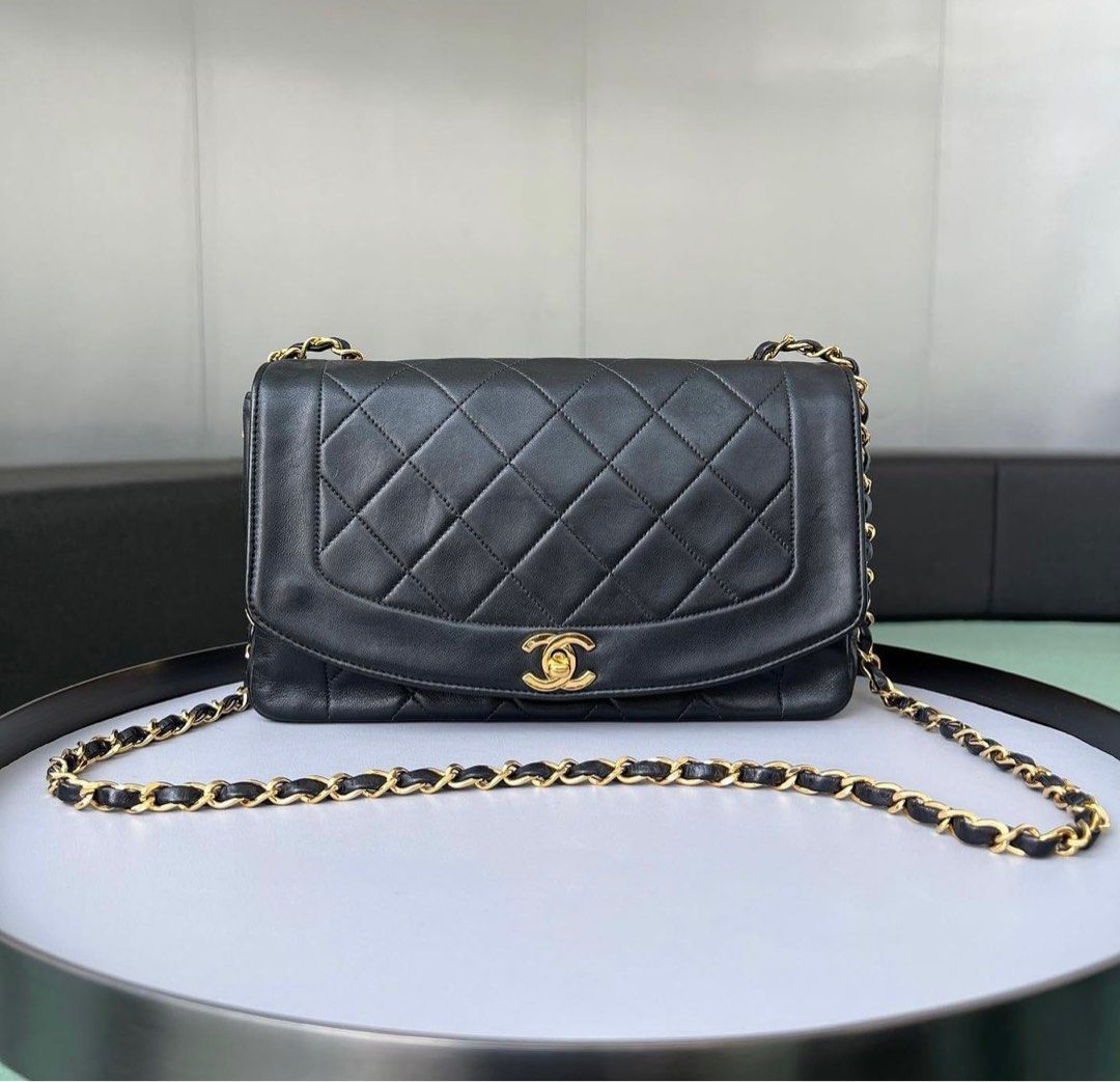 Chanel Vintage Diana Flap Medium Lambskin Black/ Ghw, Luxury, Bags