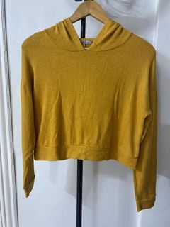 Charlote Russe Yellow Mustard Long Sweater Top with Hoodie