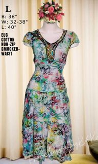 Colorful Cotton Beaded Neckline Dress