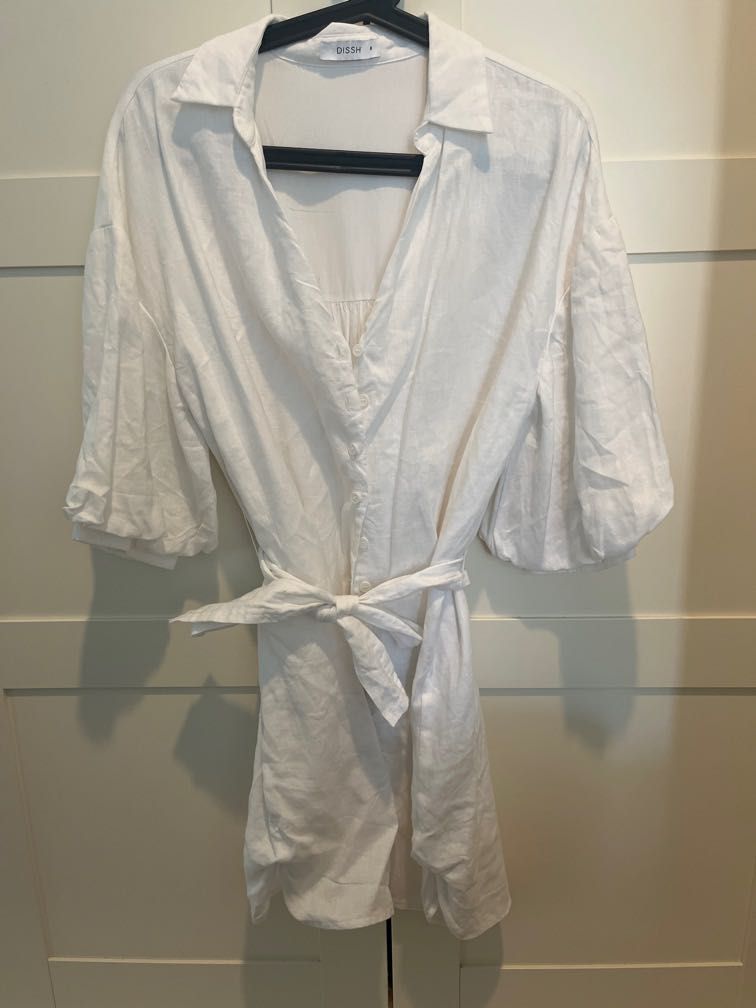 DISSH white linen dress, Women's Fashion, Dresses & Sets, Dresses on