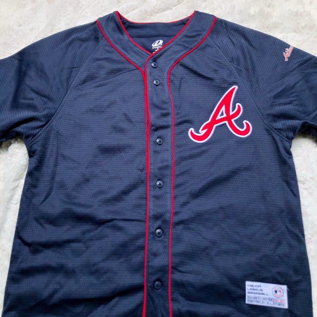 Men's Navy Atlanta Braves Button-Up Baseball Jersey 