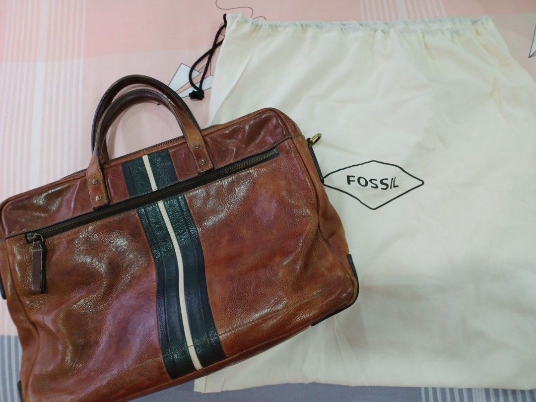 Fossil leather briefcase, Men's Fashion, Bags, Briefcases on Carousell