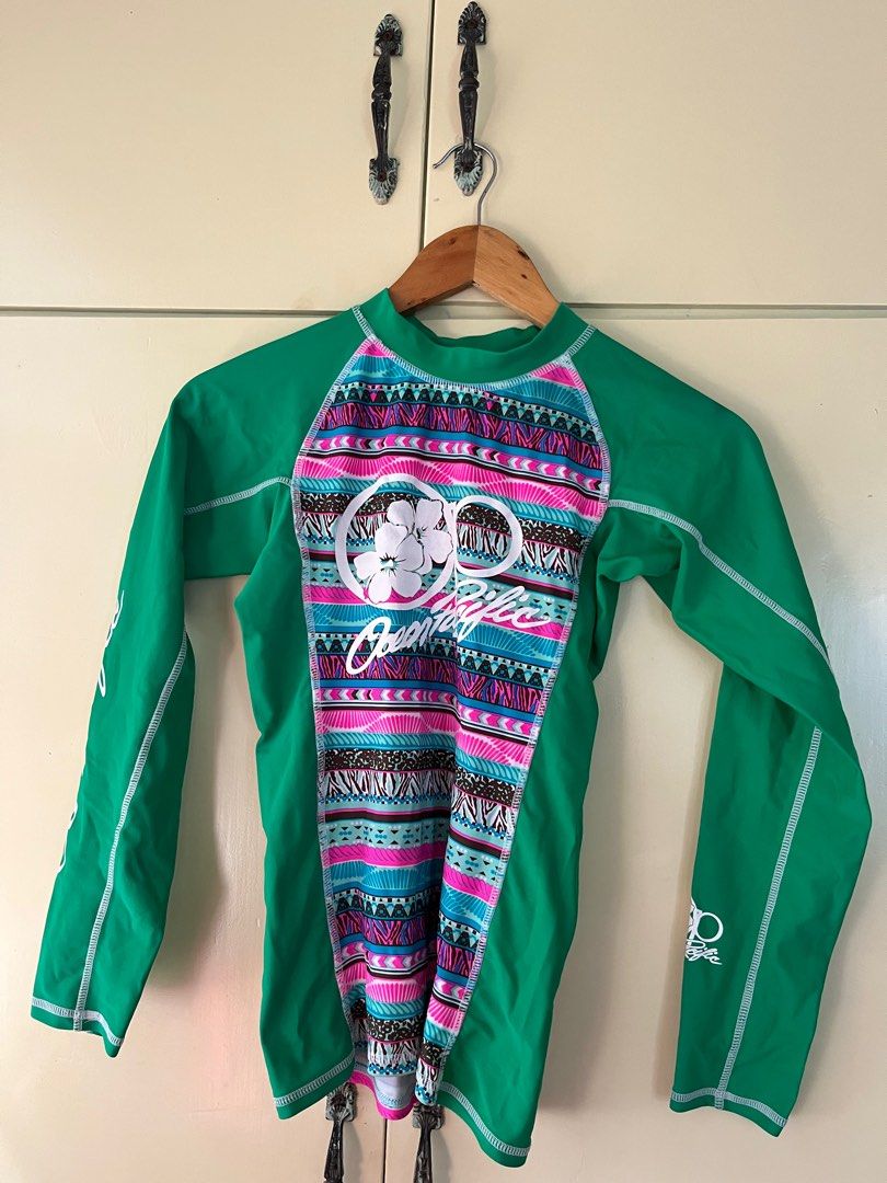 Green floral rash guard, Women's Fashion, Swimwear, Rash guard on Carousell