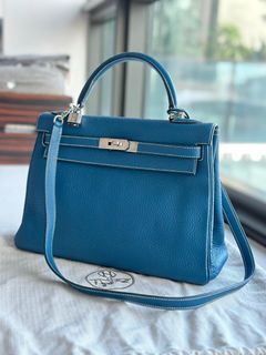 Hermes Kelly 32 Inner stitch Togo Blue Gene G stamp handbag in 2023