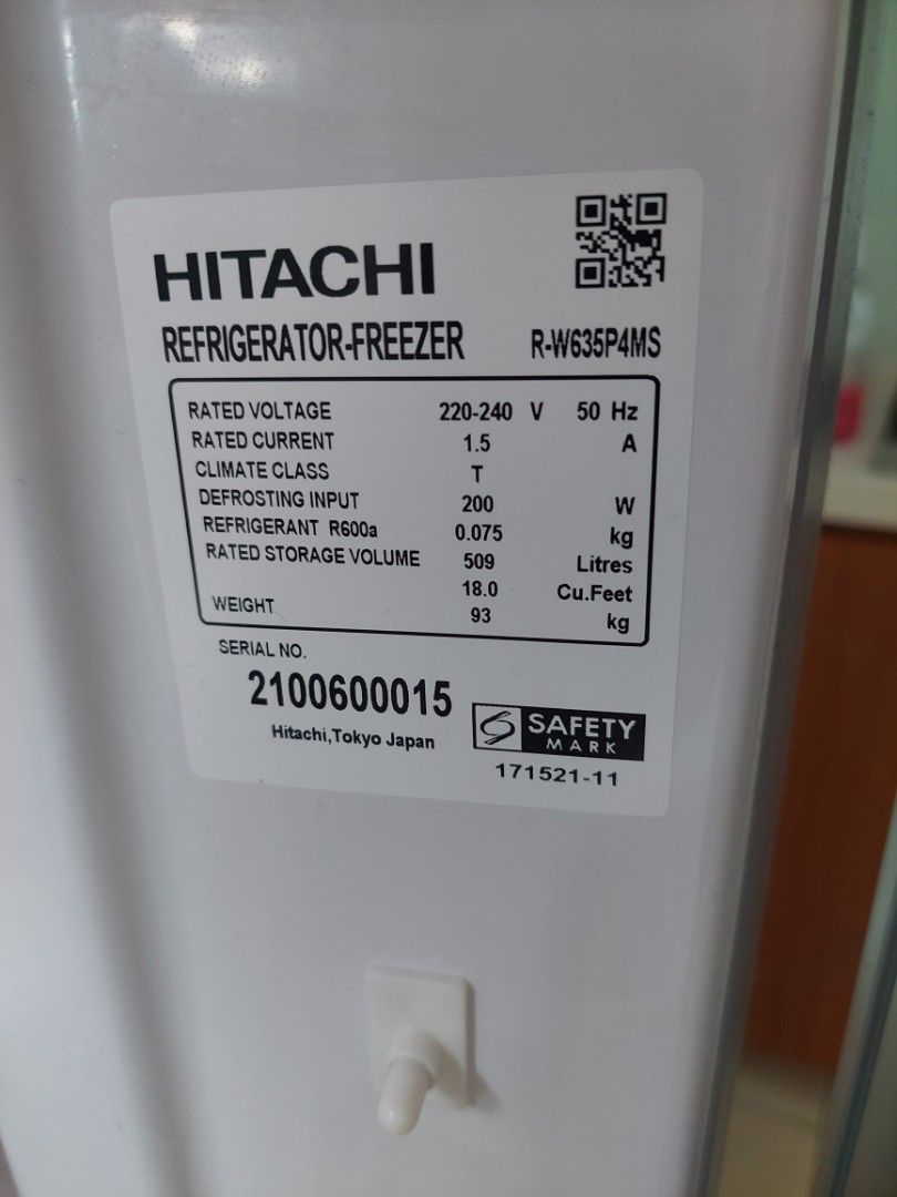 Hitachi French door fridge (RW635P4MS), TV & Home Appliances, Kitchen