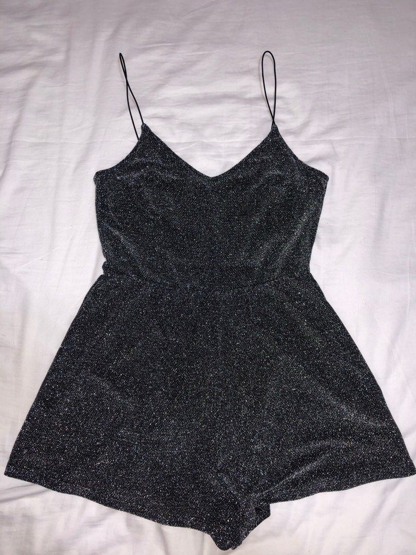 H M Dark Grey Sparkly Romper Set Women s Fashion Dresses Sets Rompers on Carousell