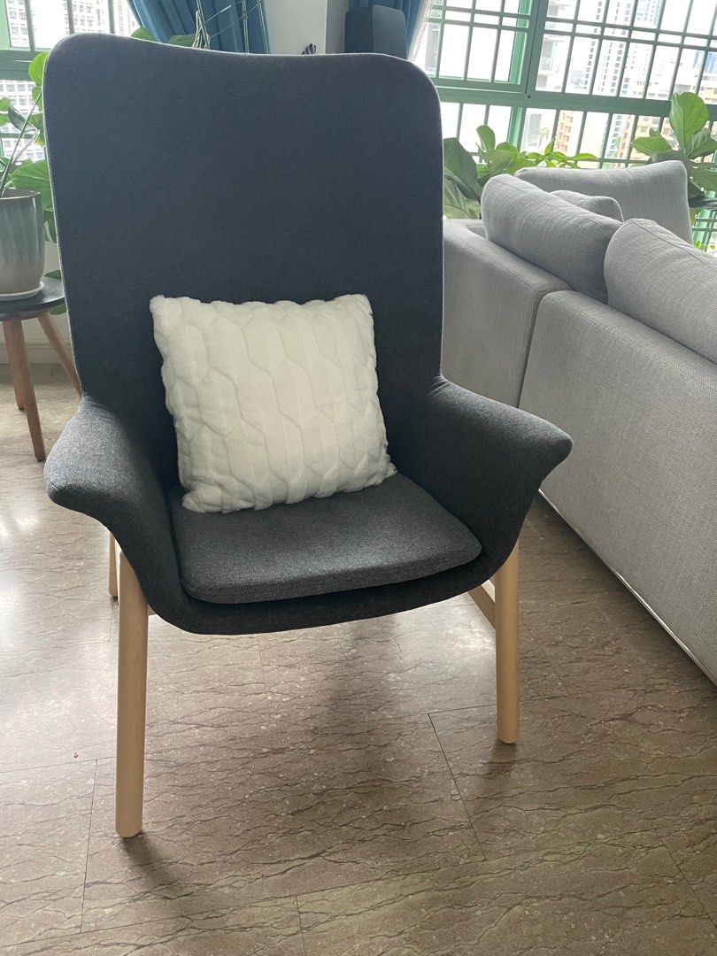 IKEA VEDBO Highback armchair, Gunnared dark grey (like new), Furniture