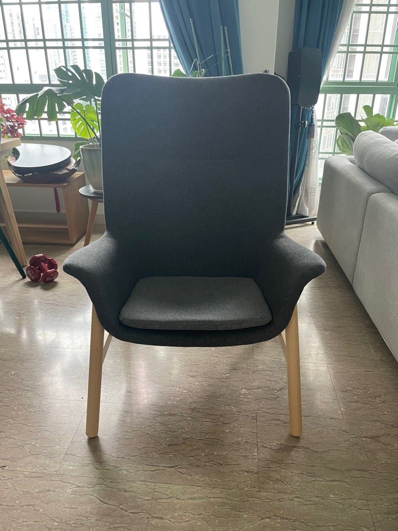 IKEA VEDBO Highback armchair, Gunnared dark grey (like new), Furniture