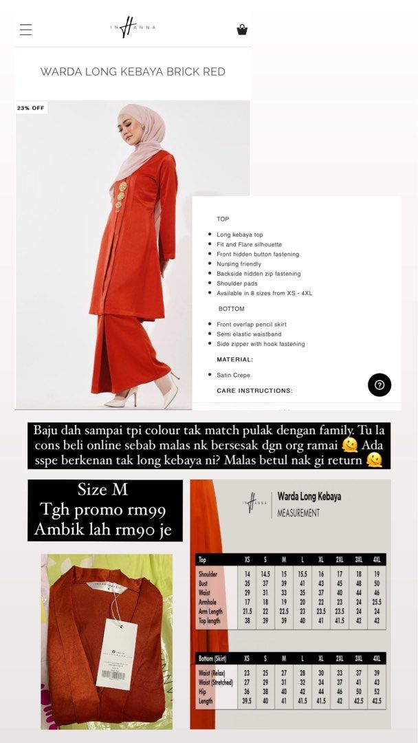 Inhanna Warda Long Kebaya, Women's Fashion, Muslimah Fashion, Baju