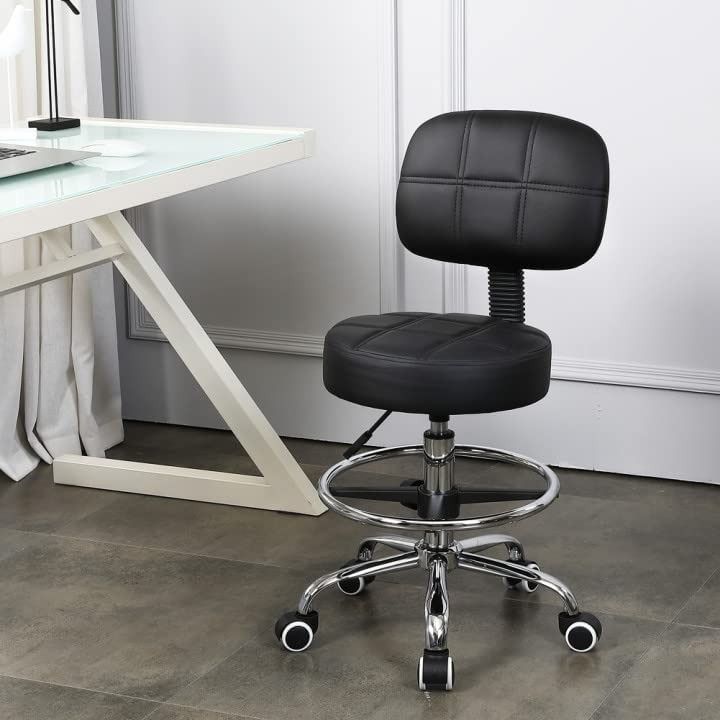 KKTONER Swivel Round Rolling Stool PU Leather with Adjustable Foot