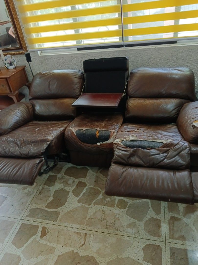 Leather Recliner Sofa Set ( NEEDS TO BE REUPHOLSTERED ), Furniture