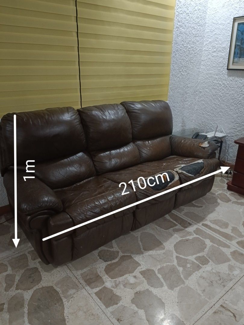 Leather Recliner Sofa Set ( NEEDS TO BE REUPHOLSTERED ), Furniture