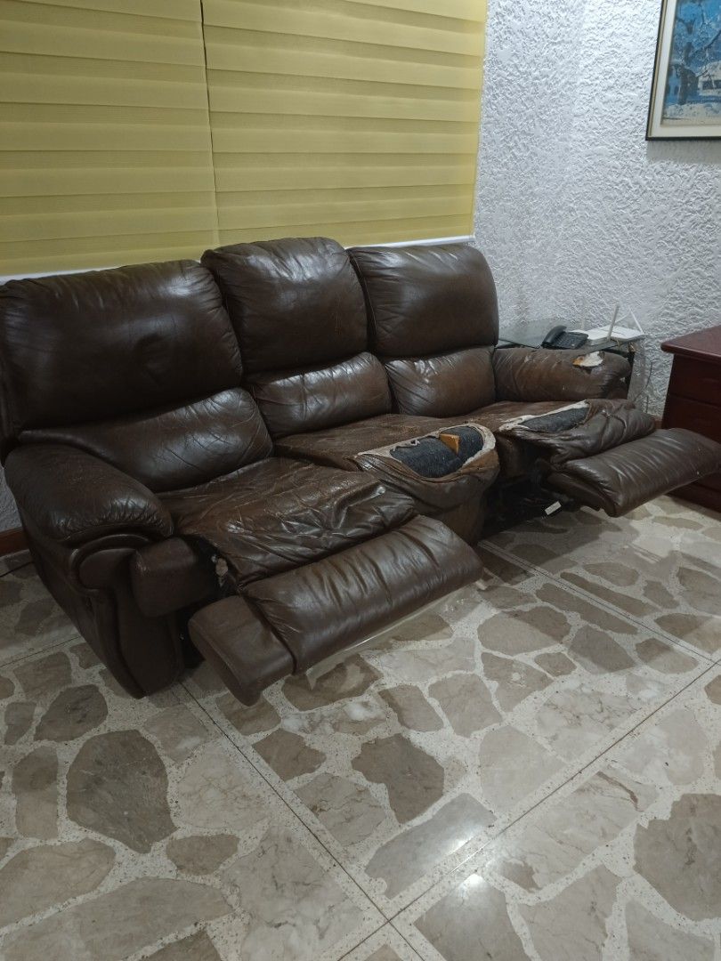 Leather Recliner Sofa Set ( NEEDS TO BE REUPHOLSTERED ), Furniture