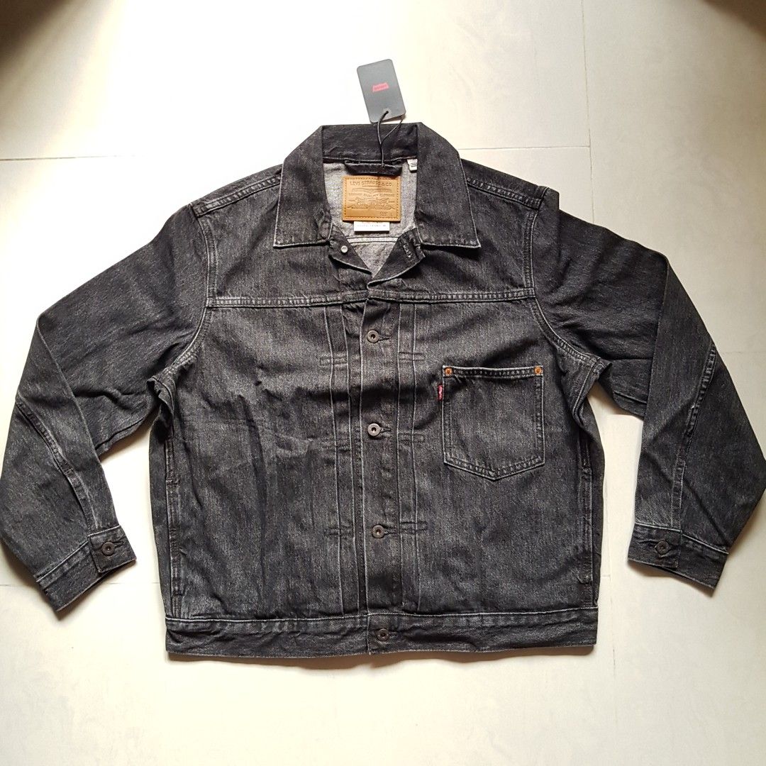 Red and black jean jacket best sale