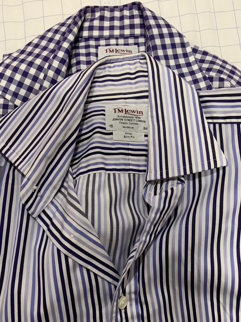 TM LEWIN 100 Shirt Mens 15 S Brown & White Stripes SLIM FIT NEW