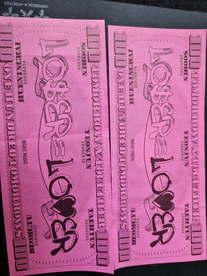Loser Lover Dollar Bill (Category: Storybooks) located in Pasig City. Submitted by sarin. (Listing ID 1225317269, Image 1). Description: Official Dark Pink Loser Lover Dollar Bill (check the metallic font of their birthday numbers) Got it from the Act Love Sick TXT concert RFS: Need funds On-hand DM for more inquiries.