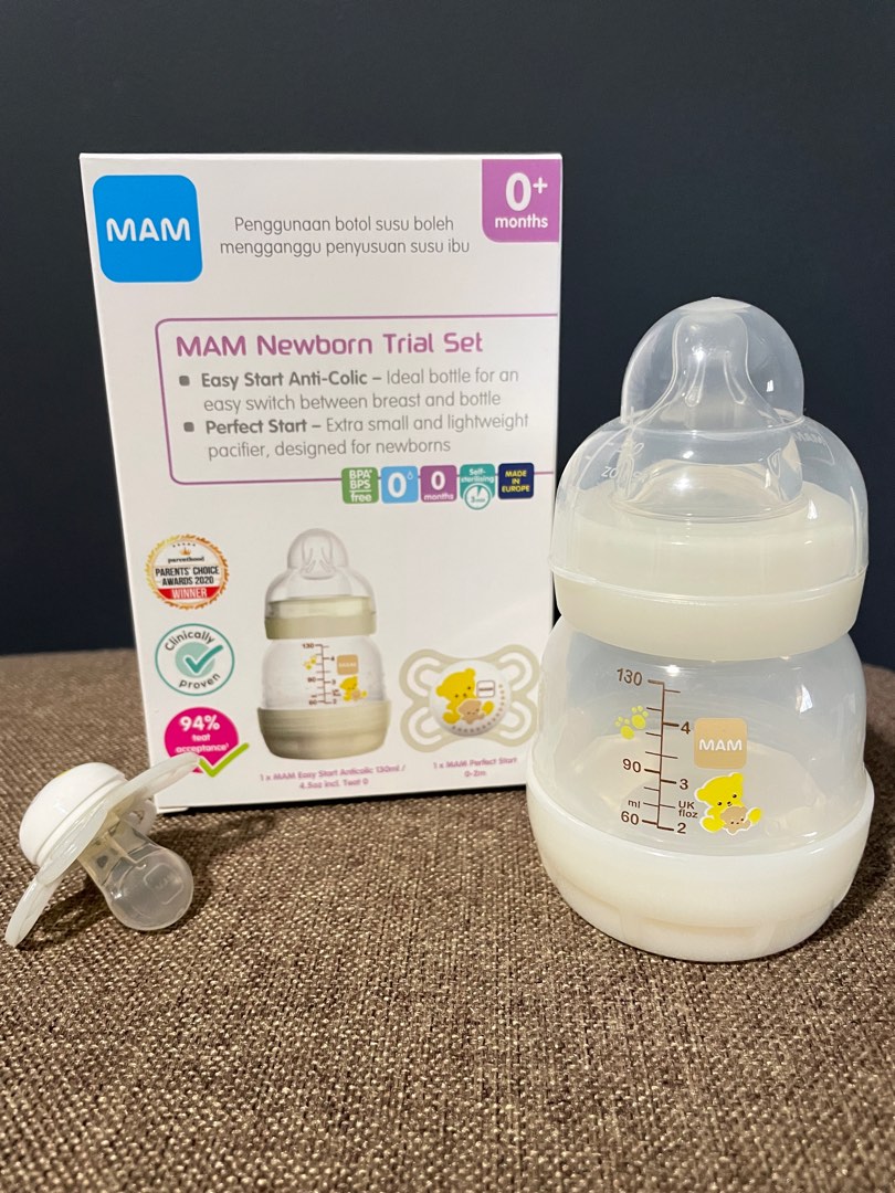 MAM Newborn AntiColic Milk Bottle, FREE MAM Pacifier, Babies & Kids