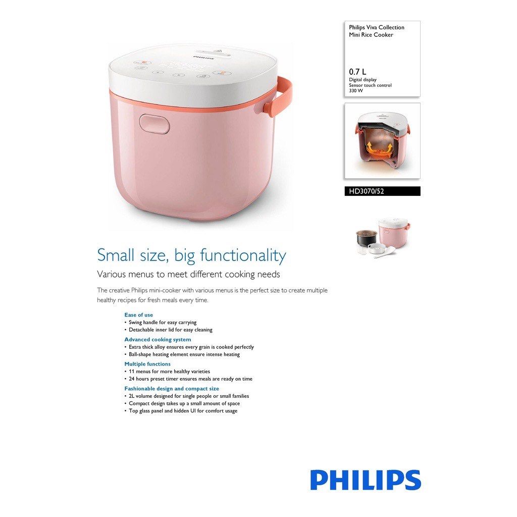 Mini Rice Cooker Philips HD3070/52 HD3070 Viva Collection Mini Rice