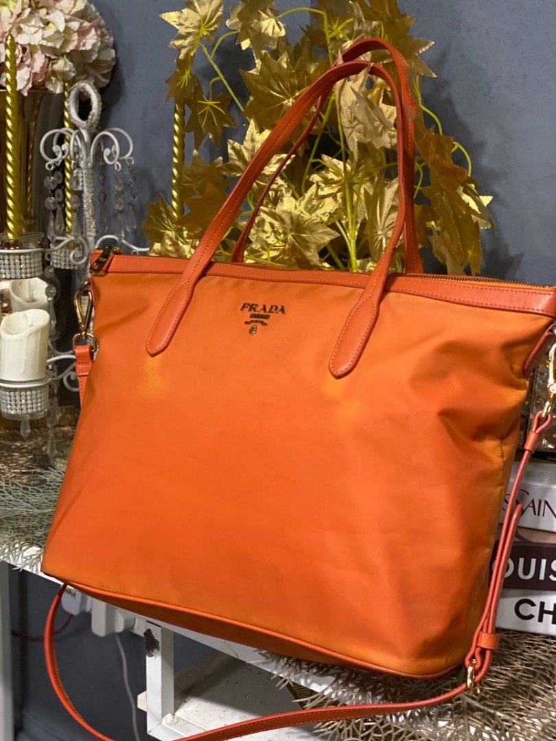 Prada orange tote bag best sale