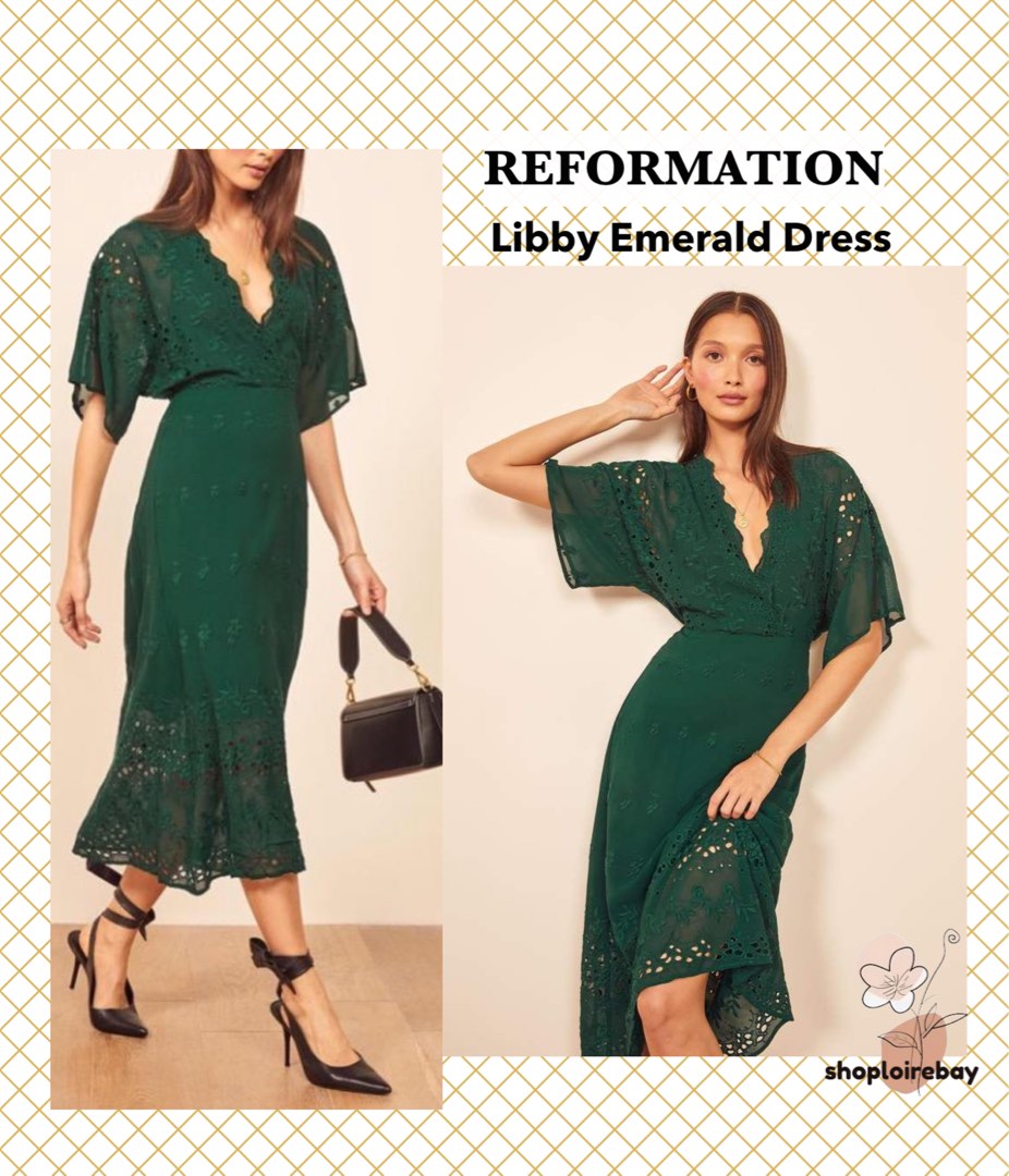 Reformation Libbie emerald green maxi midi dress, Women's Fashion ...