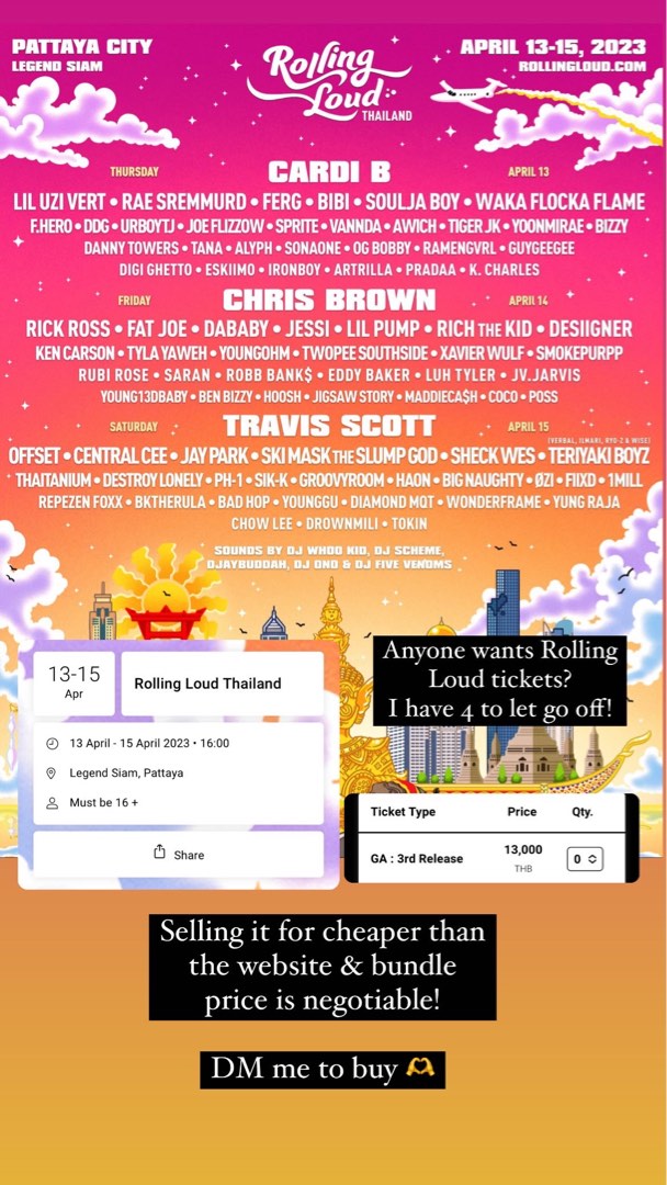 Rolling loud Thailand Pattaya Event Tickets 6 available, Tickets
