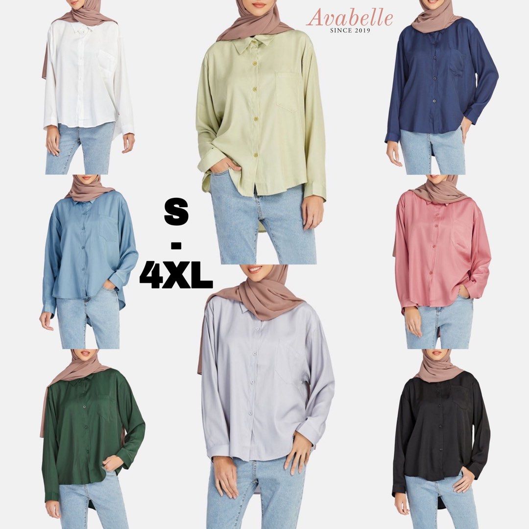 S 5XL Plus Size Plain Pocket Basic Nursing Friendly Busui Casual Modern Work Office Muslimah Tunic Blouse Top Shirt AVA0058