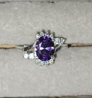 S925 UniSilver Purple Stone Ring Size 5