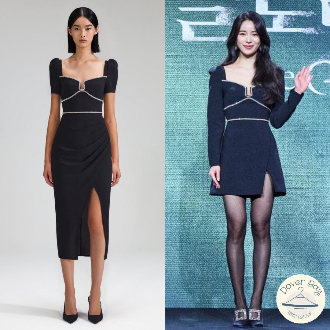 Self Portrait Black Crepe Diamante Detail Mini Midi Dress, Women's Fashion,  Dresses & Sets, Dresses on Carousell