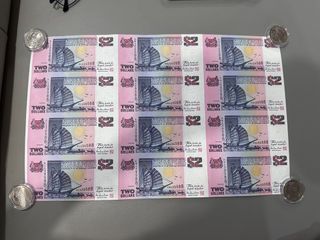 Singapore $2 12-in-1 uncut Ship Notes / UNC