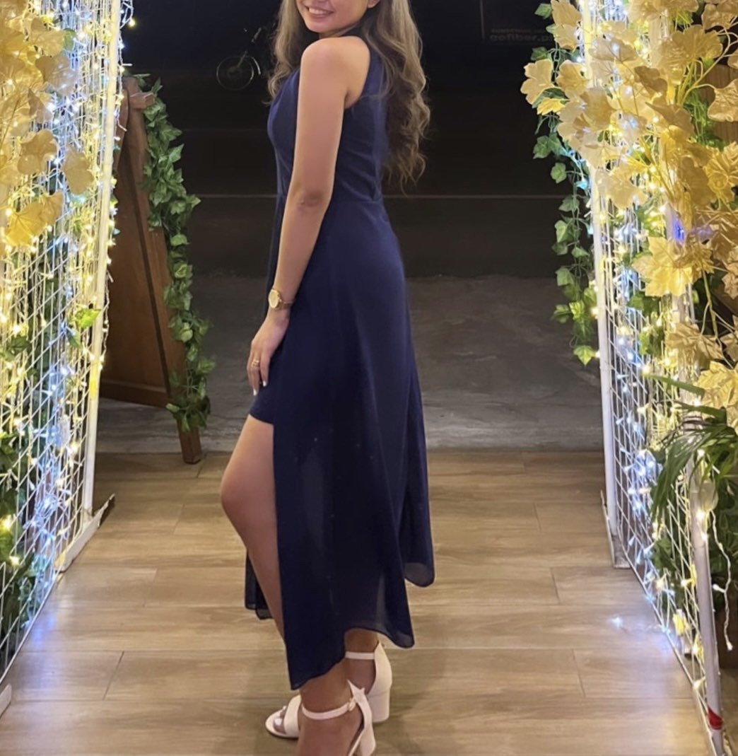 Niulatu retro navy blue floral slit suspender dress HZ1108 main image 1