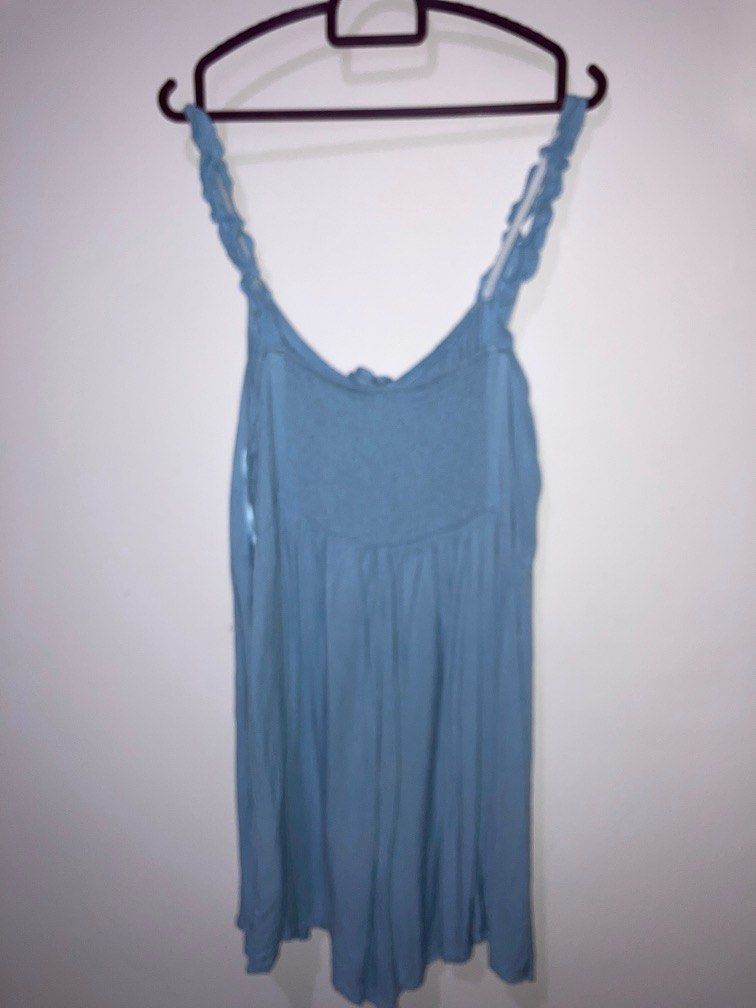 Smocked Ruffle Baby blue Romper, Women's Fashion, Dresses & Sets, Rompers on Carousell