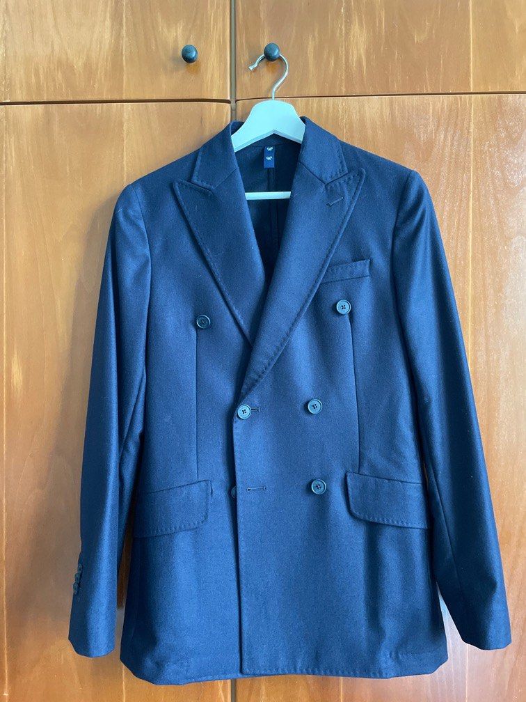 Unlined Double Breasted Jacket Navy Blue Men s Fashion Coats