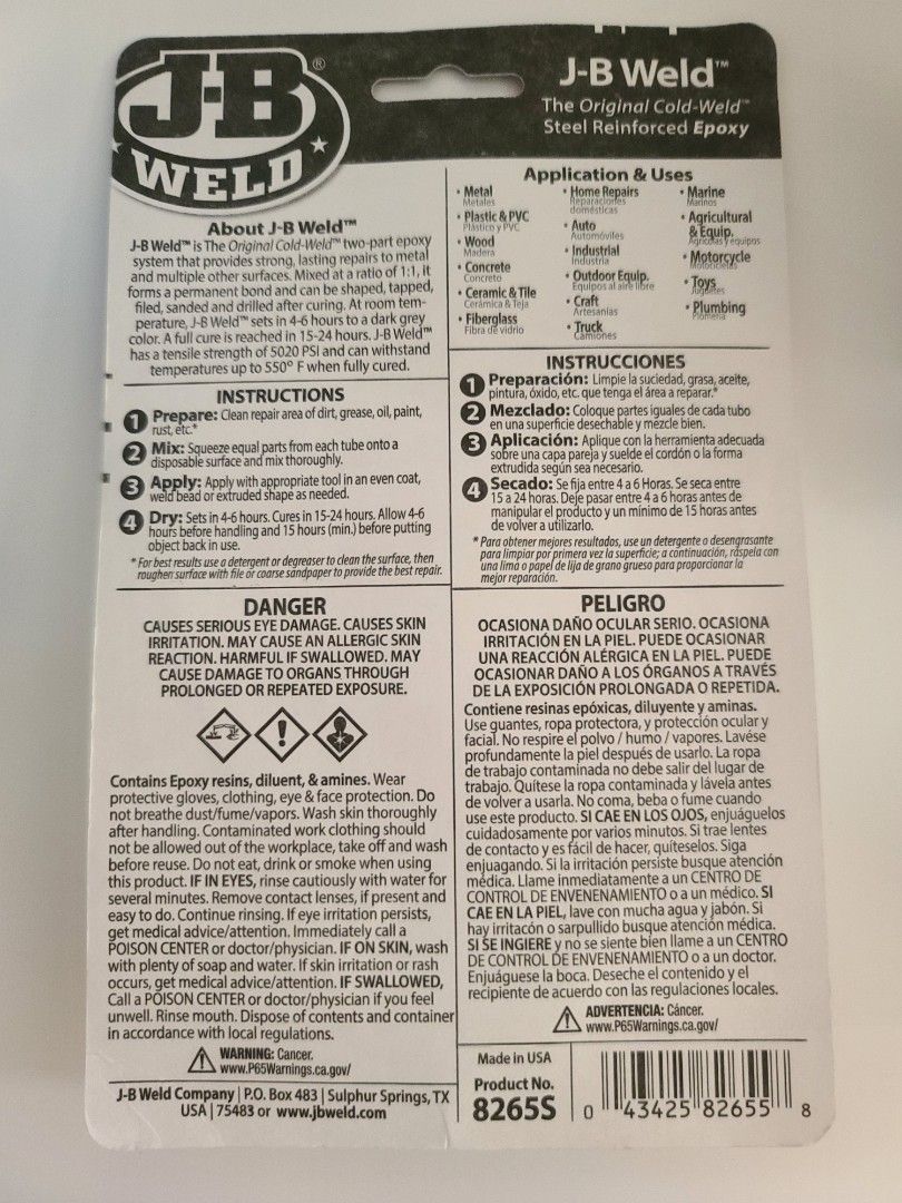 World's strongest bond JB weld epoxy glue Made In USA. HARD AS STEEL