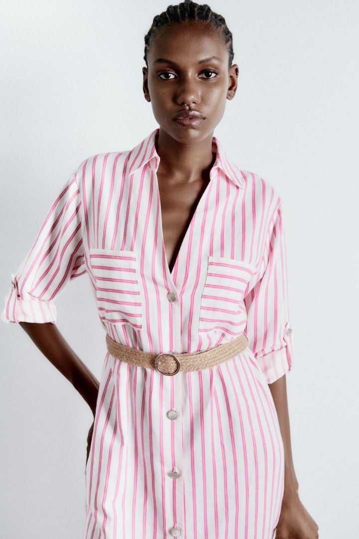 Zara pink striped dress hotsell