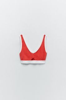 ZARA CONTRAST CROP TOP TERRY CLOTH BRALETTE