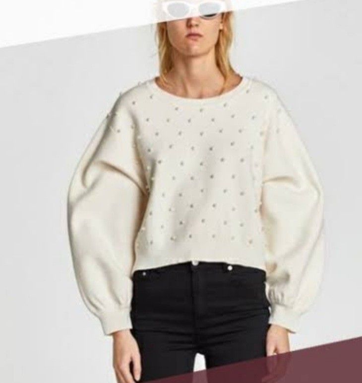 Pearl embellished jumper zara top
