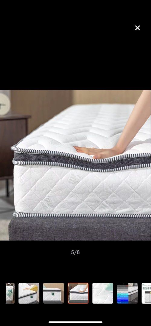 Zinus 25cm Euro top latex hybrid spring mattress 10in super single, Furniture & Home Living