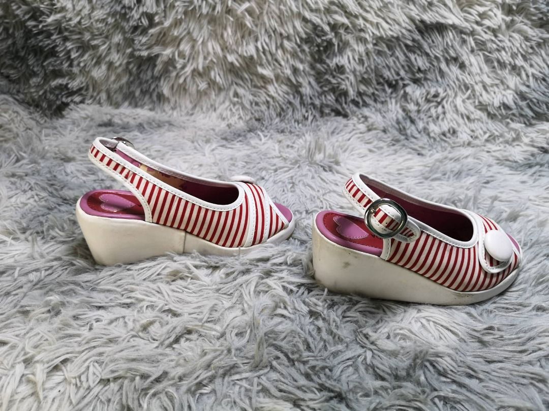 Acqua Calda Stripe Red White Wedge Sandals Women s Fashion Footwear Sandals on Carousell