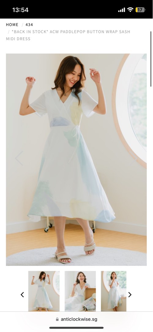 ACW Paddlepop Button Wrap Sash Midi Dress, Women's Fashion, Dresses