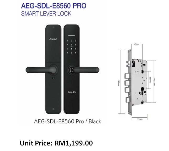 AEGLOC Smart Lever Lock AEGSDLE8560 PRO BLACK, Furniture & Home
