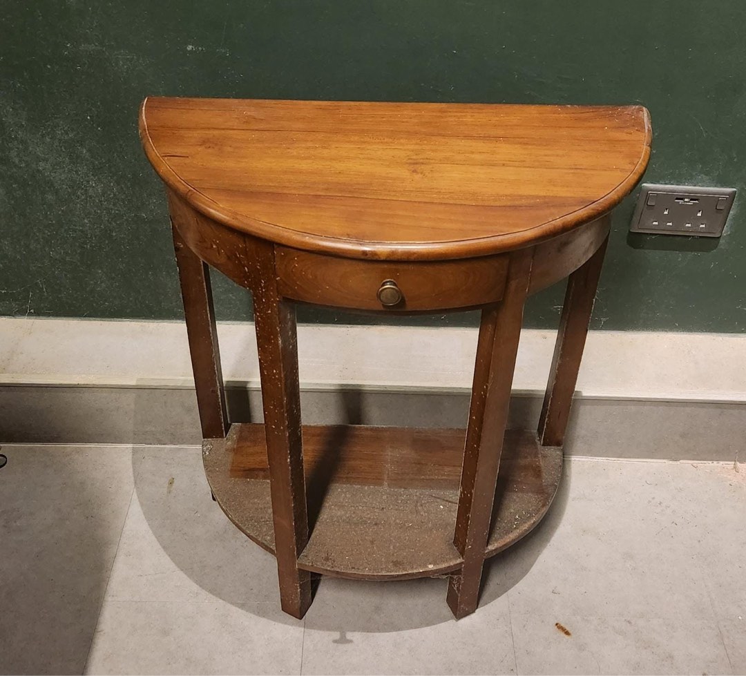 Antique semi circle side table with drawer, Furniture & Home Living