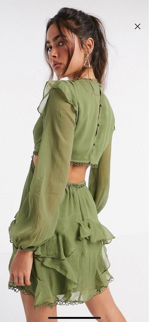 ASOS Design Mini Dress XS Long Puff Sleeve Circle Trim Frilly Tiered Ruffle Hem Skirt Olive Green Khaki Cut Out Party v-neck, Women's Fashion, Dresses & Sets, Dresses on Carousell ASOS Design Mini Dress XS Long Puff Sleeve Circle Trim Frilly Tiered Ruffle Hem Skirt Olive Green Khaki Cut Out Party v-neck, Women's Fashion, Dresses & Sets, Dresses on Carousell