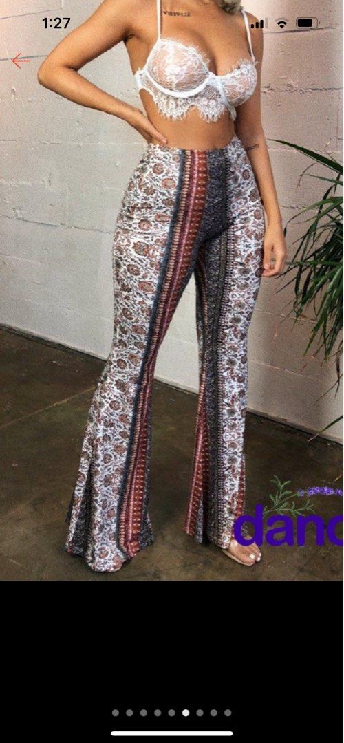 Women Striped Printed Boho Flare Pants High Elastic Waist Vintage Soft  Stretch Ethnic Style Bell Bottom Hippie Pants New - AliExpress