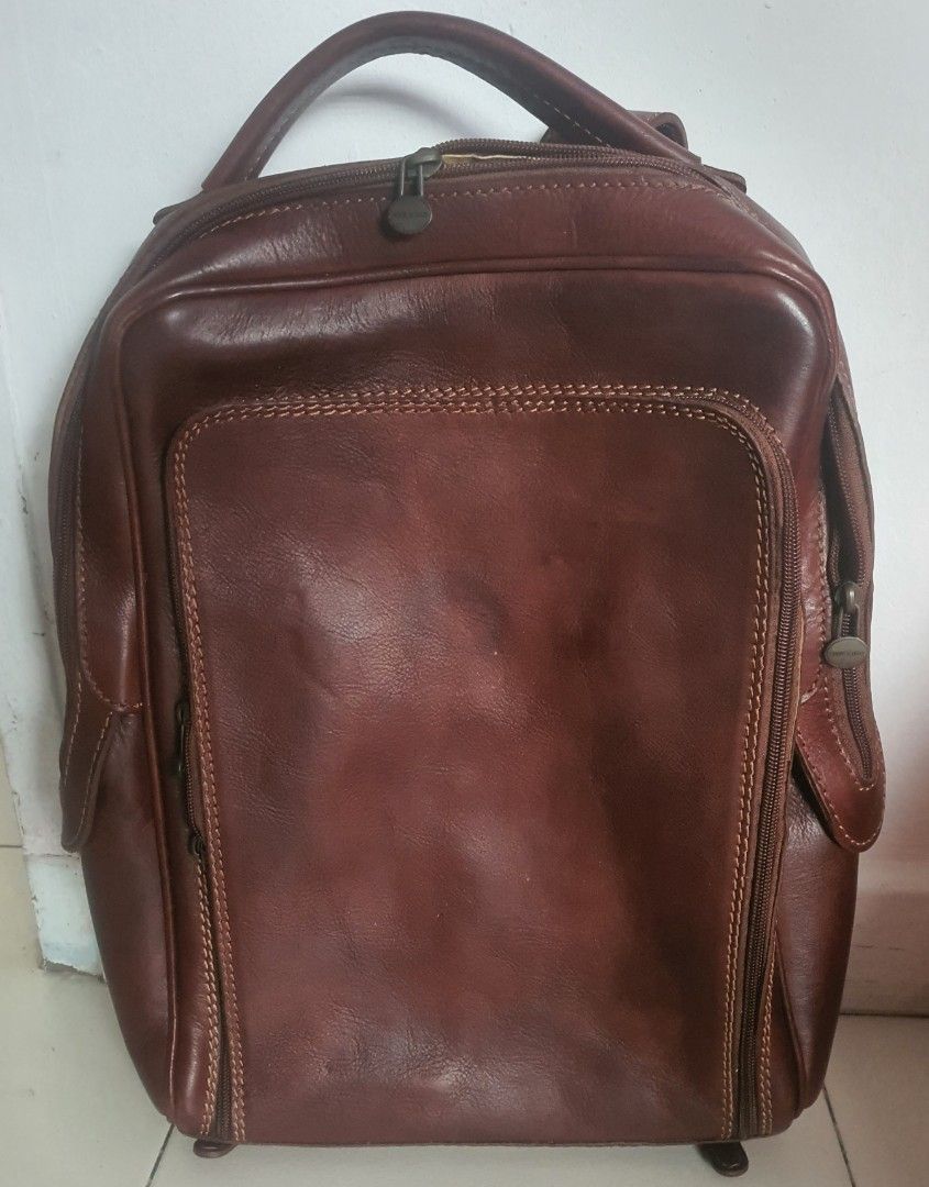 Brown Leather Slim Laptop Backpack, Luxury, Bags & Wallets on Carousell