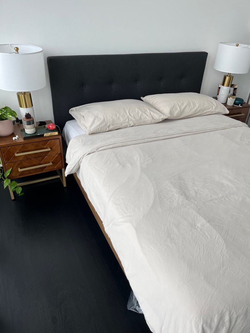 Castlery bed frame queen + bedside table, Furniture & Home Living